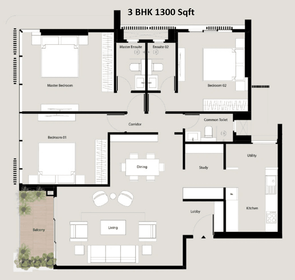 Silver Stellar Unit plan - 1300 sq.ft.