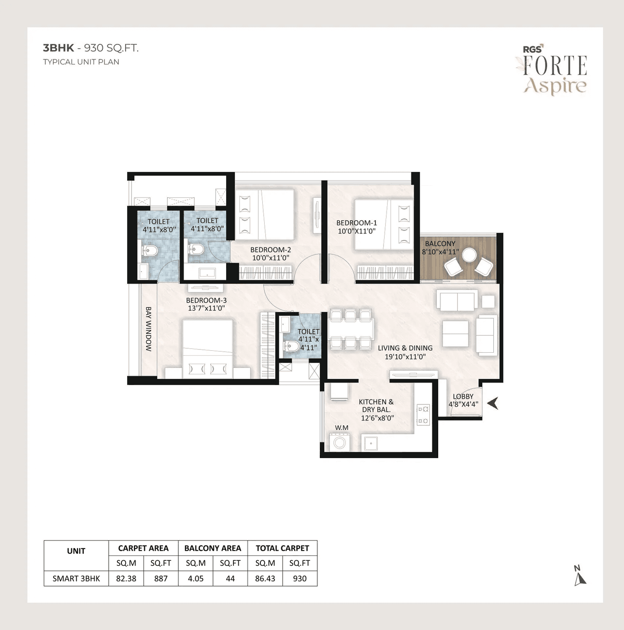 RGS Forte Aspire Unit plan - 930 sq.ft.