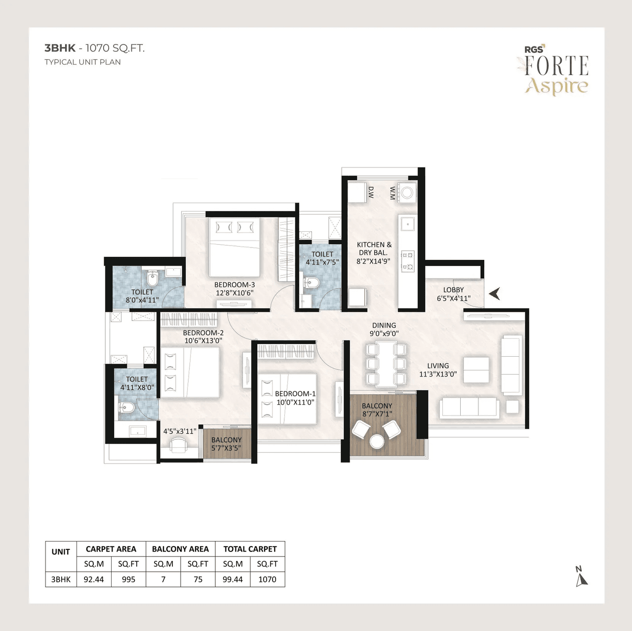 RGS Forte Aspire Unit plan - 1070 sq.ft.