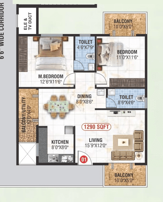 Vrushabadri Spring Park Unit plan - 877 sq.ft.