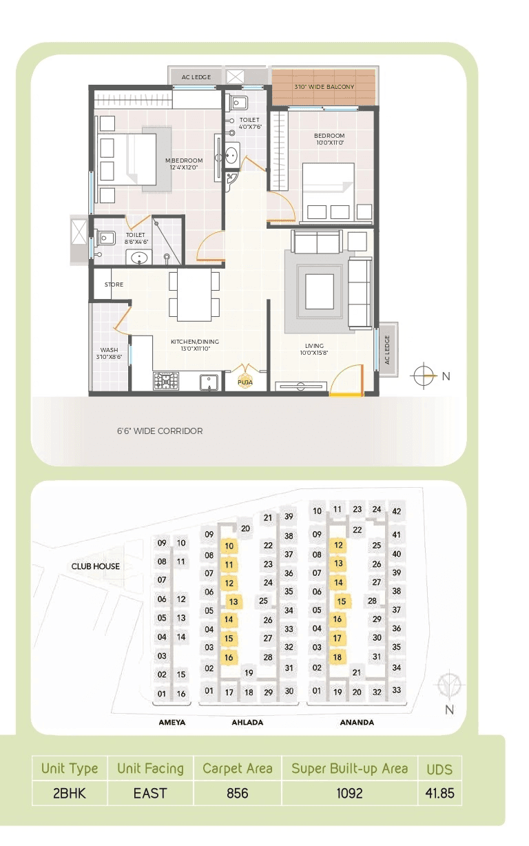 Giridhari Happiness Hub Unit plan - 856 sq.ft.
