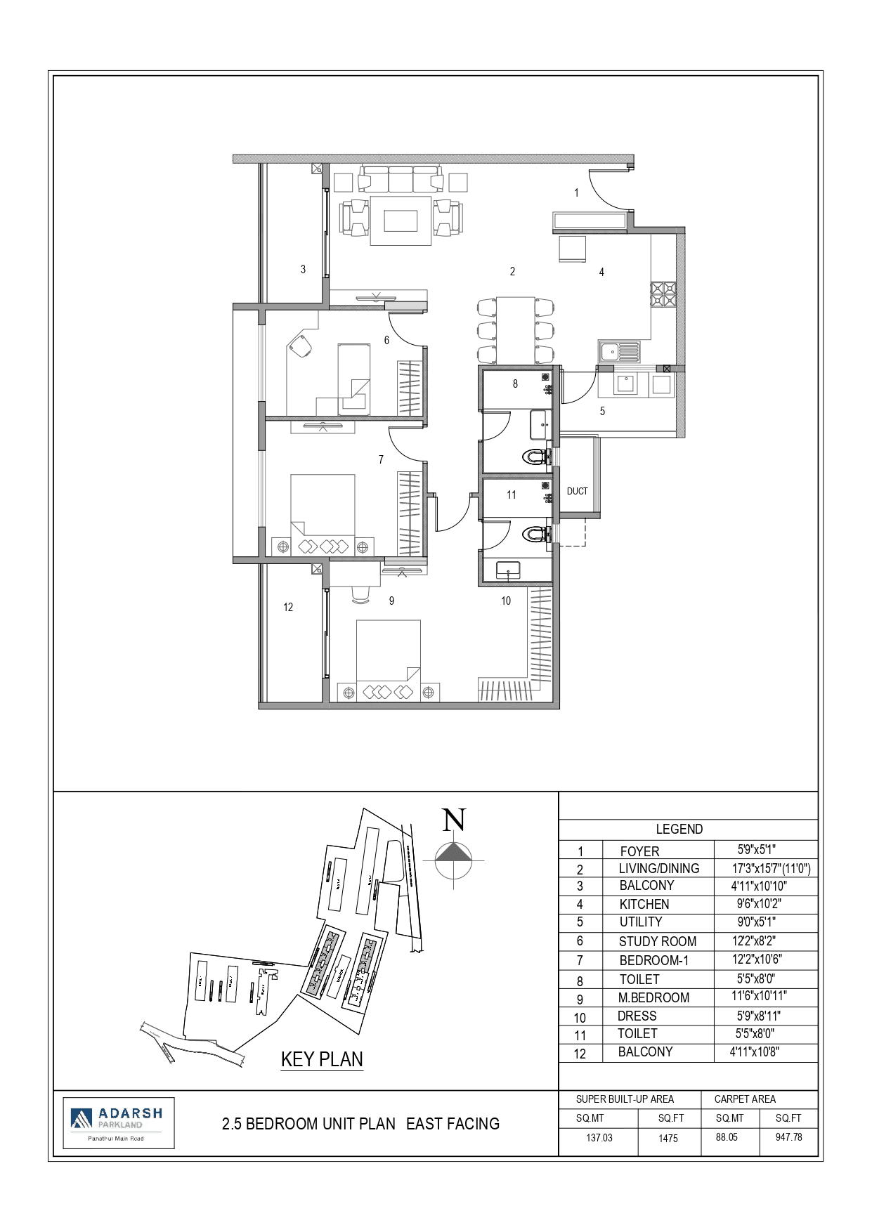 Unit plan - 958 sq.ft.