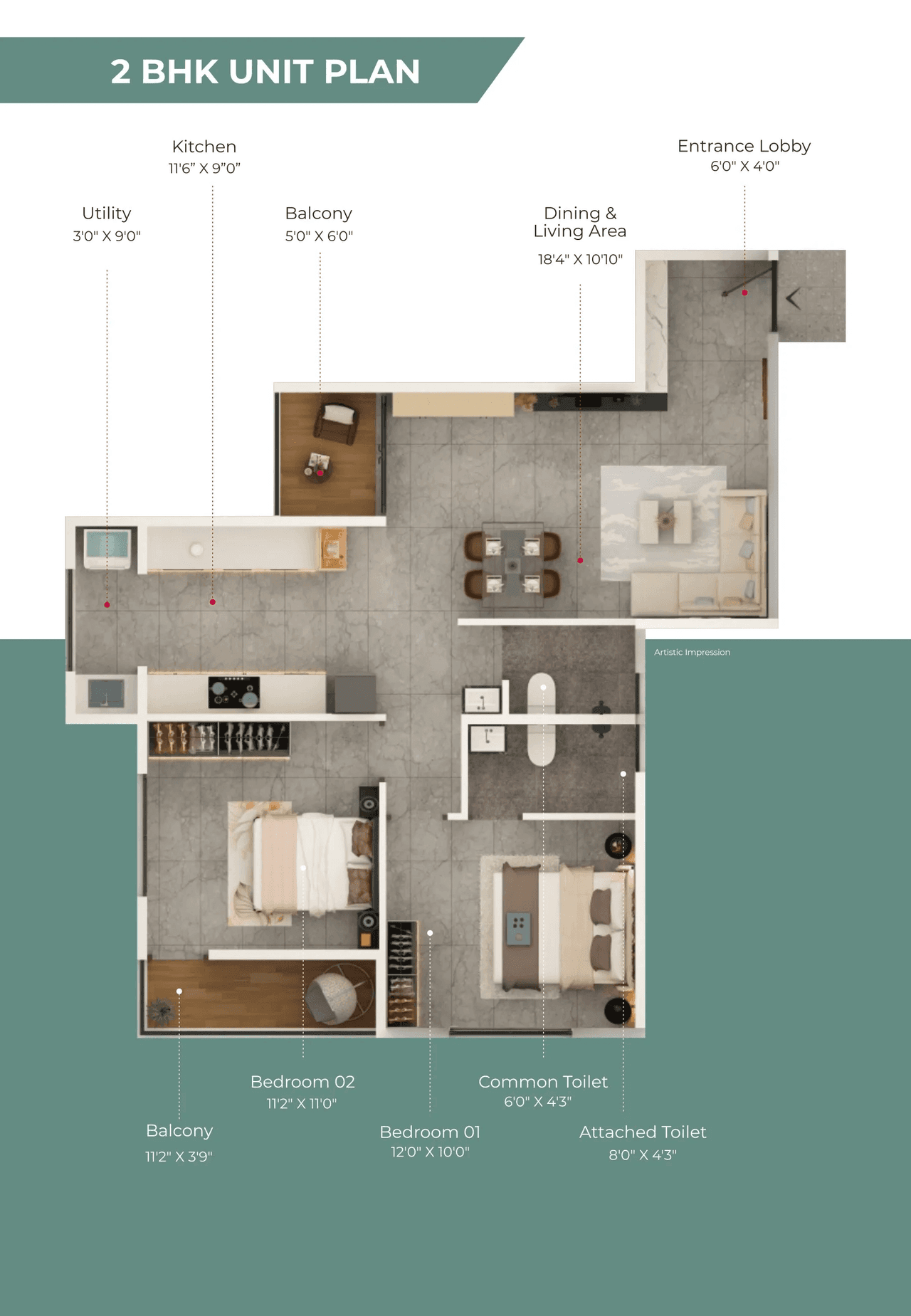 Runaa Saukhyam Unit plan - 823 sq.ft.