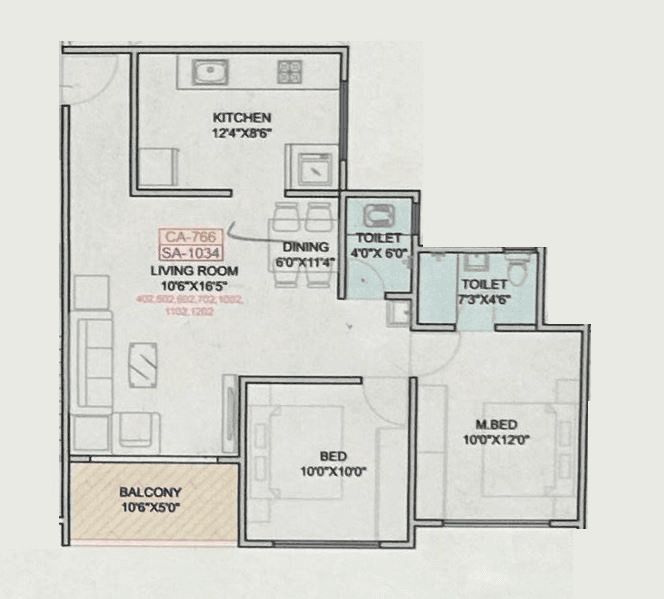 Unit plan - 766 sq.ft.