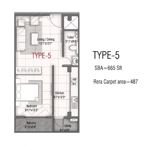 GR Samskruthi Unit plan - 487 sq.ft.