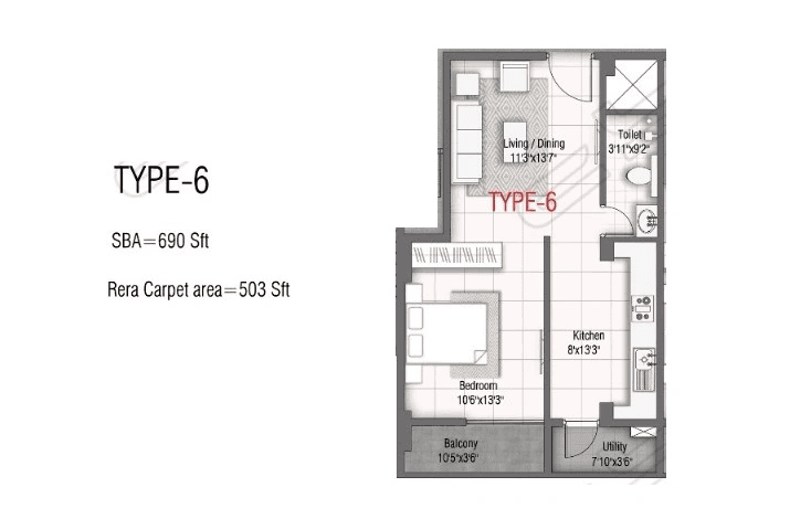 GR Samskruthi Unit plan - 503 sq.ft.
