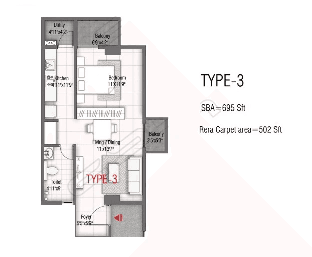 GR Samskruthi Unit plan - 502 sq.ft.