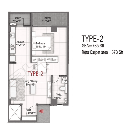 GR Samskruthi Unit plan - 573 sq.ft.