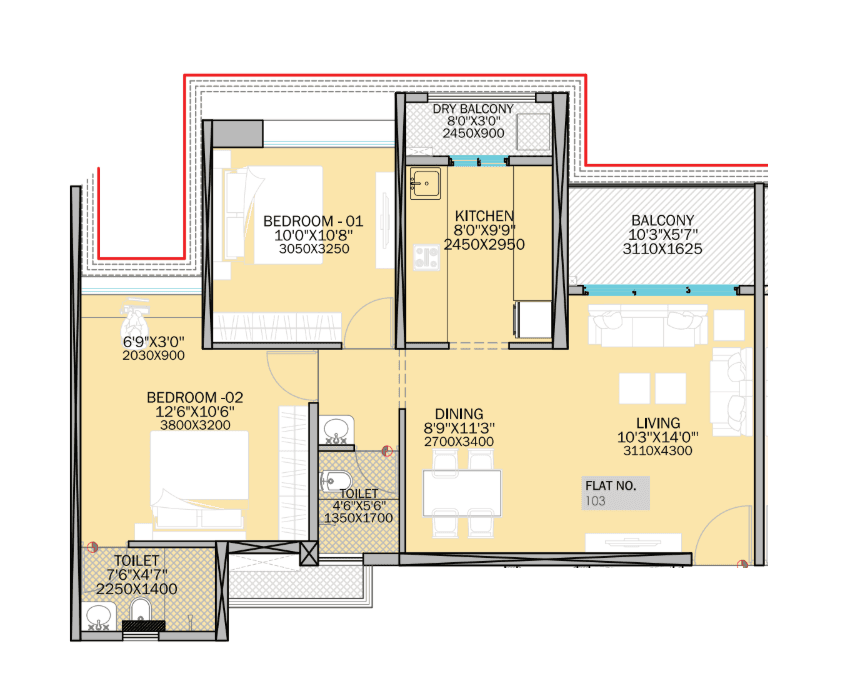 Sukhwani Kingsley Unit plan - 782 sq.ft.