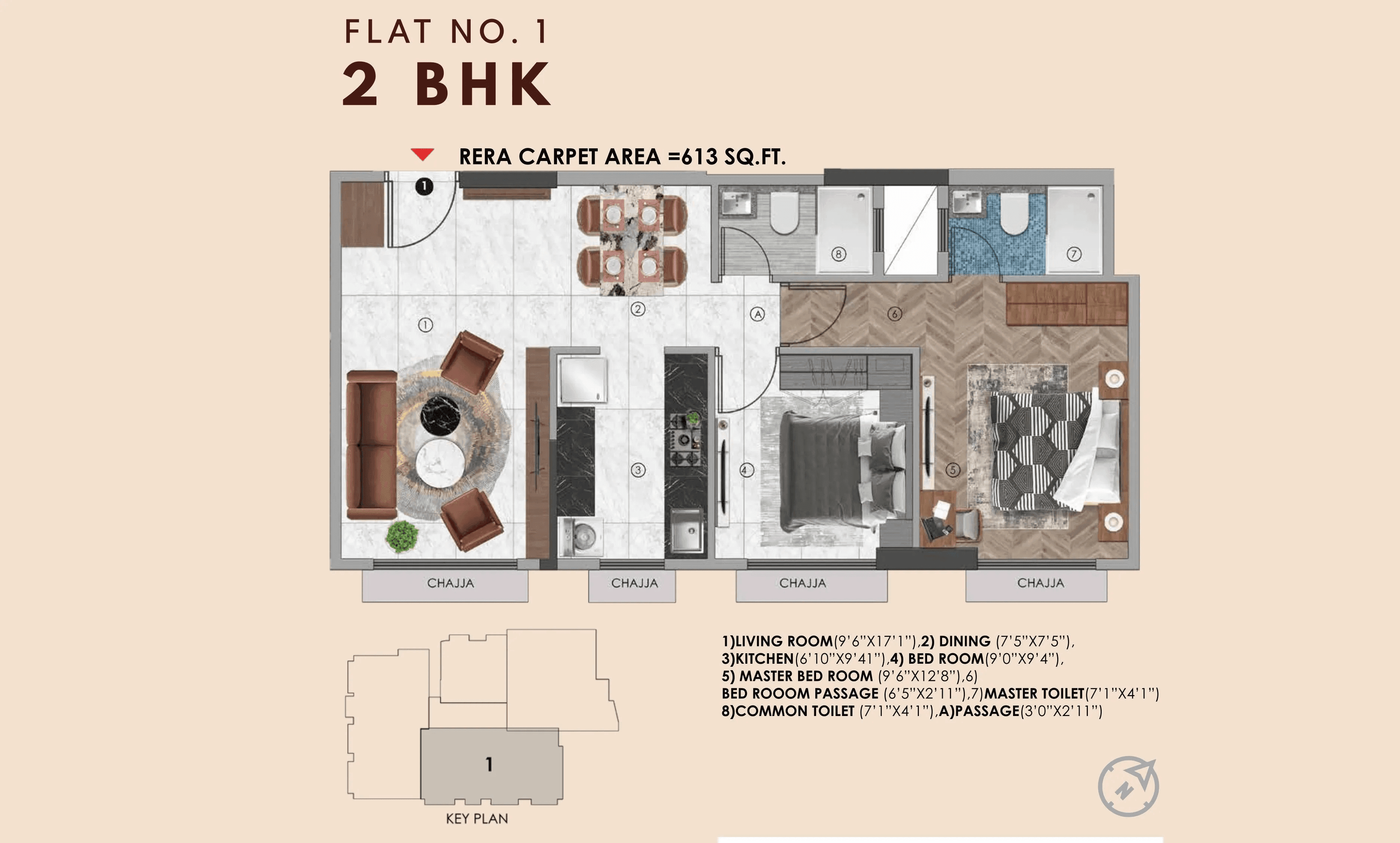 Unit plan - 613 sq.ft.