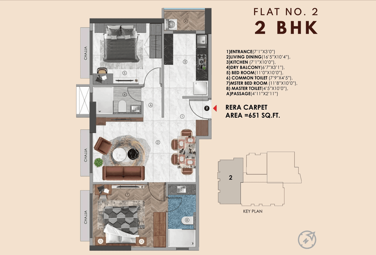 Sanghvi Morya Unit plan - 651 sq.ft.