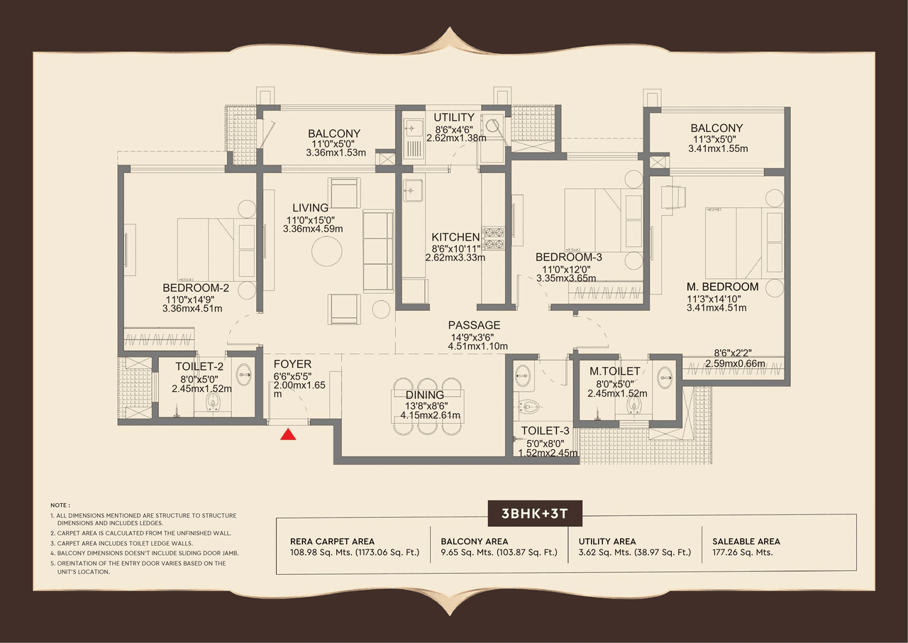 Godrej Aveline Unit plan - 1334 sq.ft.