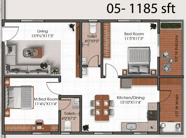 Magna Solitaire Unit plan - 738 sq.ft.