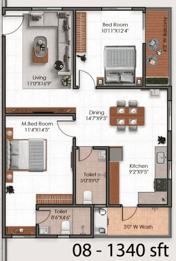 Magna Solitaire Unit plan - 849 sq.ft.