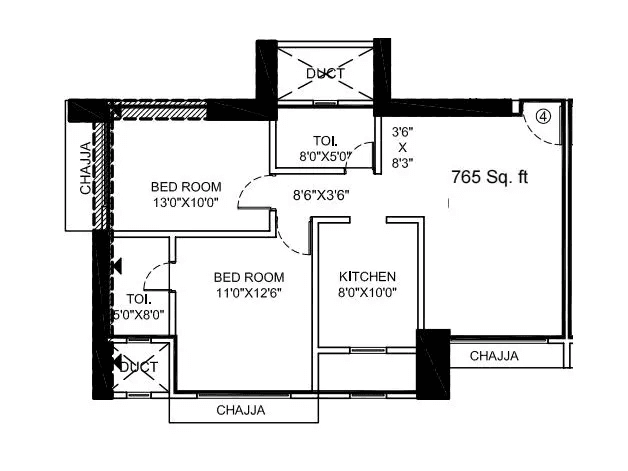 Vora Centrico Unit plan - 765 sq.ft.