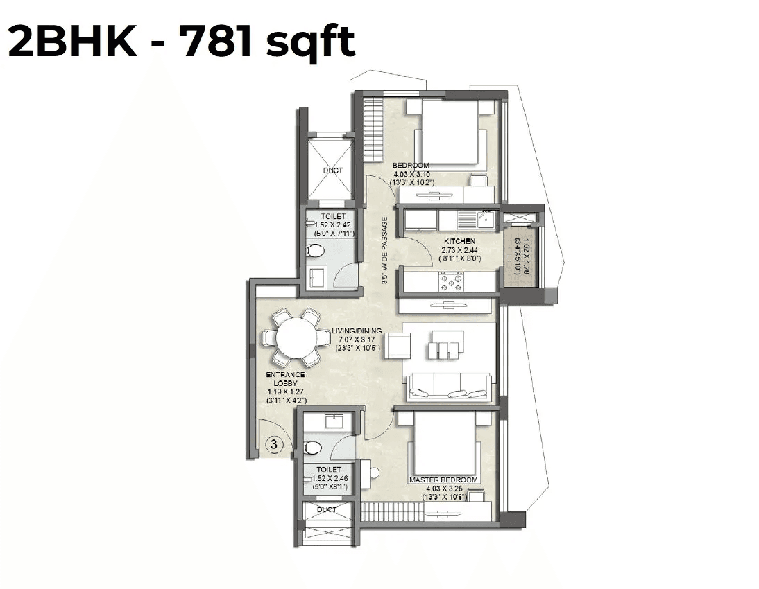 Kalpataru Magnus Unit plan - 781 sq.ft.