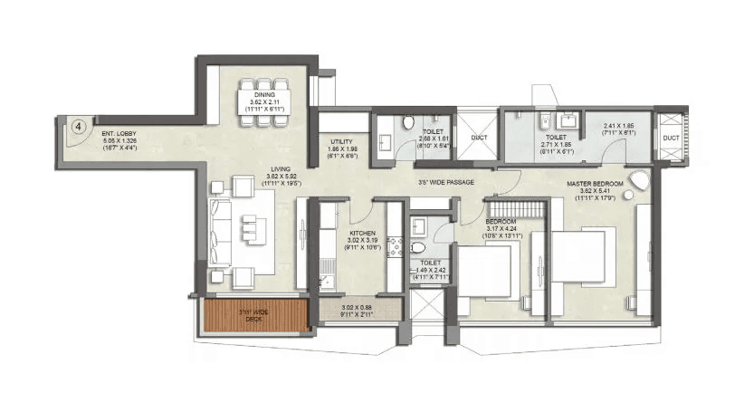 Kalpataru Magnus Unit plan - 925 sq.ft.