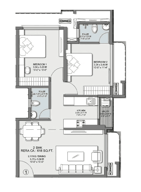 Sahakar Acropolis 1 Unit plan - 617 sq.ft.