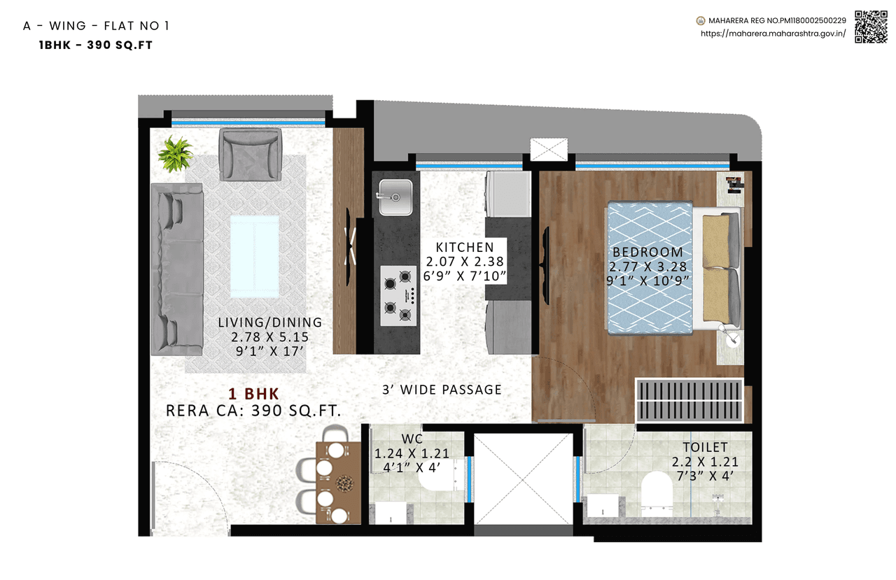Agrawals Aarambh Unit plan - 390 sq.ft.