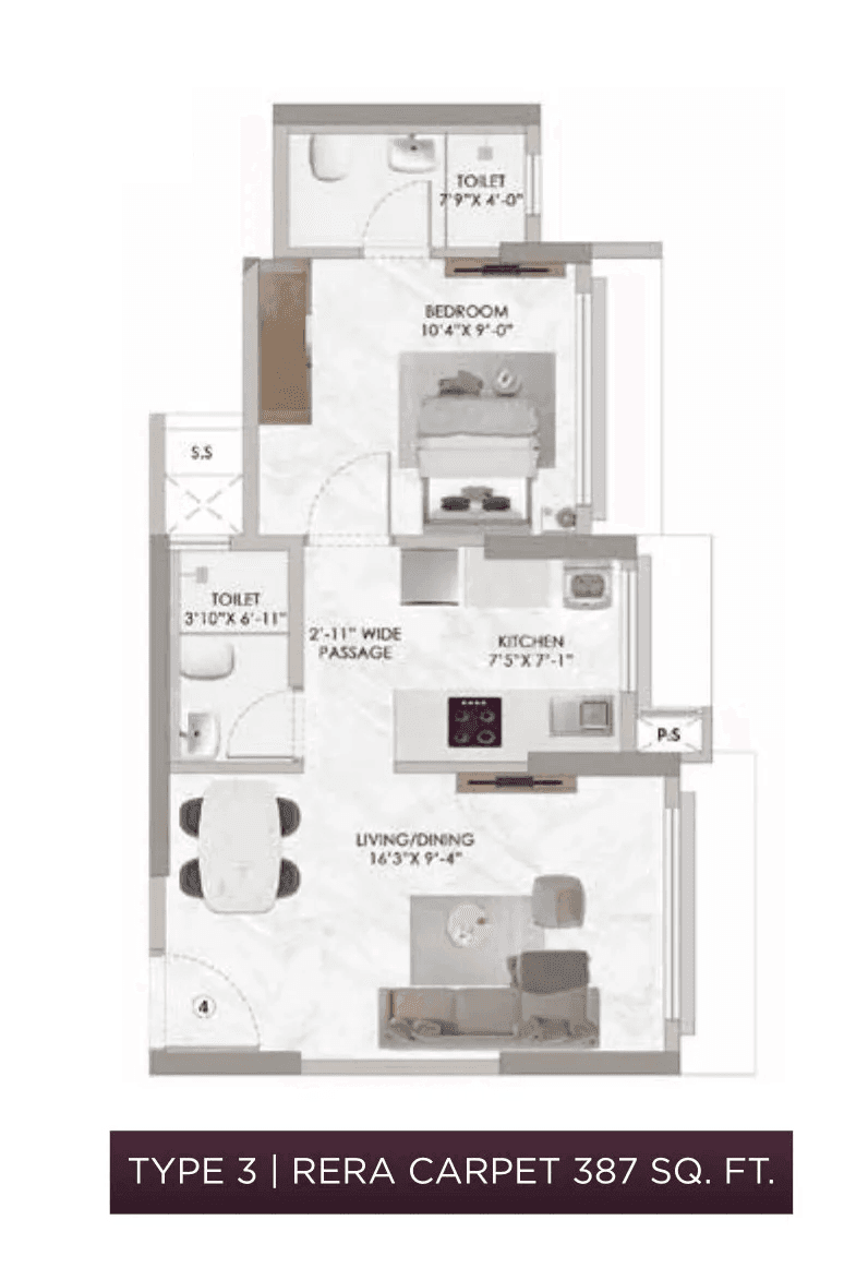 Unit plan - 387 sq.ft.