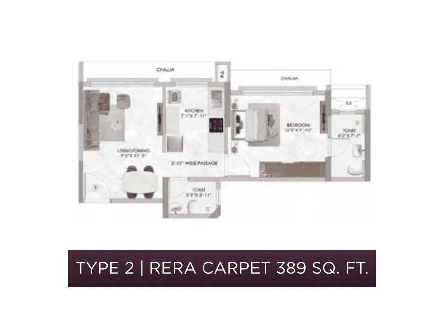 Ajmera Shikhar Unit plan - 389 sq.ft.