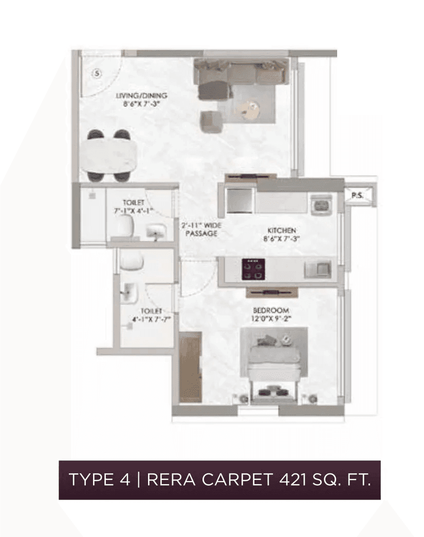 Ajmera Shikhar Unit plan - 421 sq.ft.