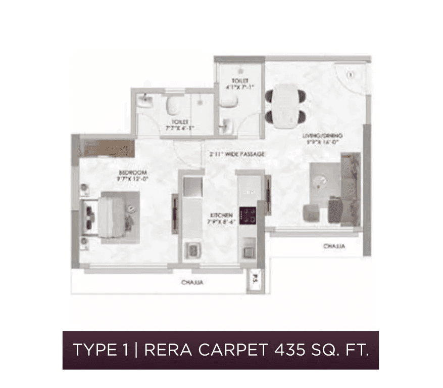 Ajmera Shikhar Unit plan - 435 sq.ft.