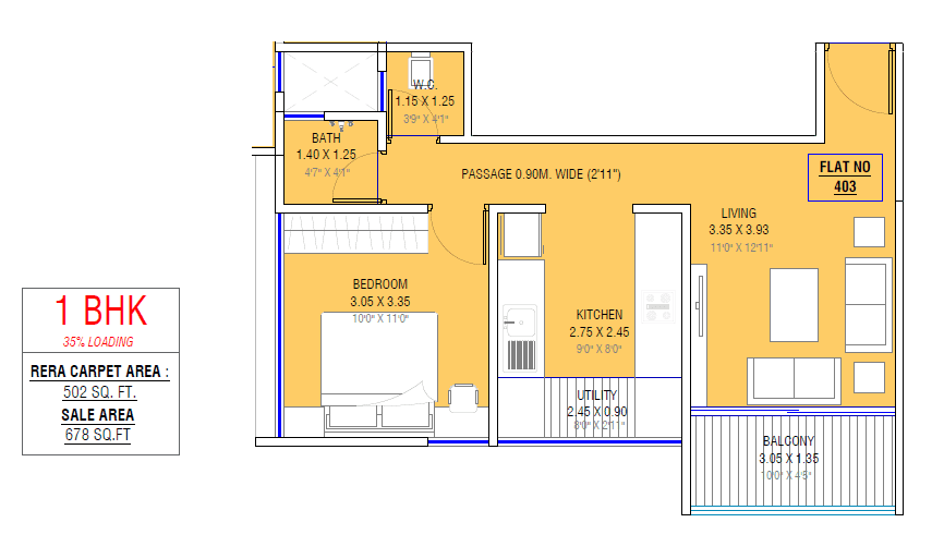Chaandrai The Icon Unit plan - 502 sq.ft.