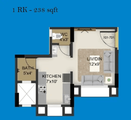 Ajmera Vishwa Nagri Unit plan - 238 sq.ft.