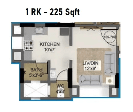 Ajmera Vishwa Nagri Unit plan - 225 sq.ft.