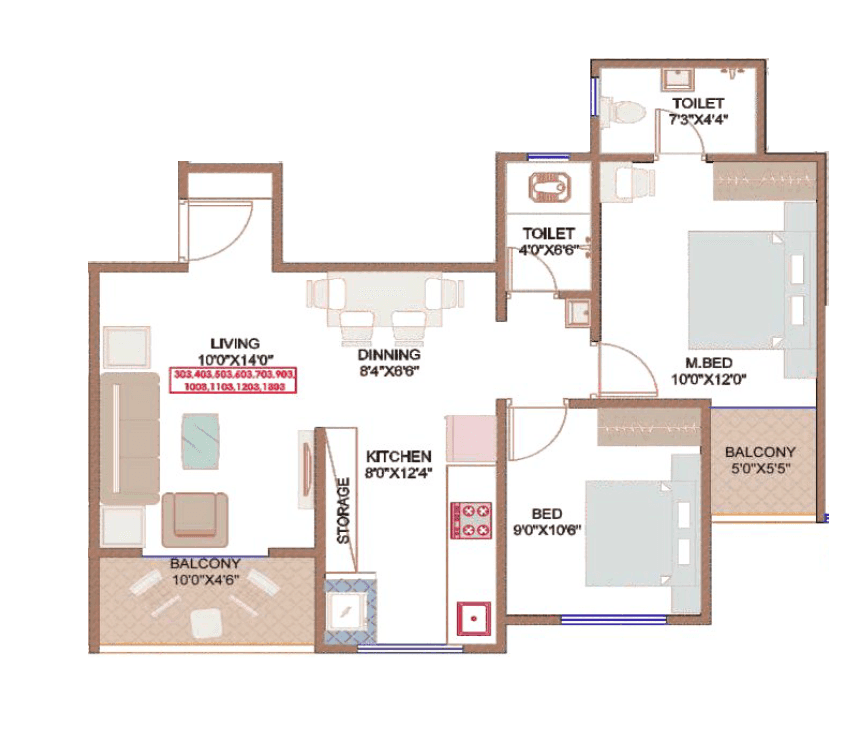 Balaji Nandanvan Unit plan - 709 sq.ft.