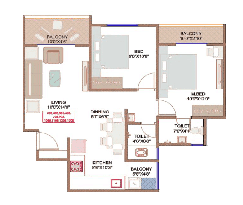 Balaji Nandanvan Unit plan - 722 sq.ft.