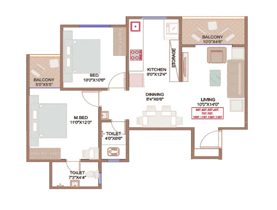 Unit plan - 732 sq.ft.