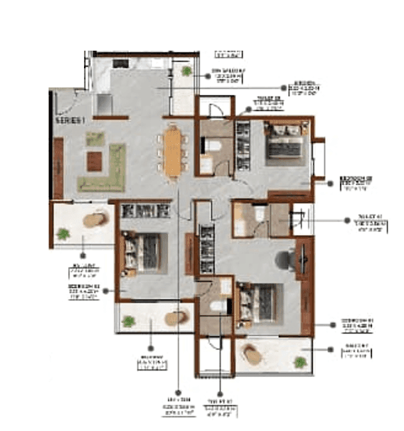 Duville Riverdale Grand Unit plan - 1144 sq.ft.