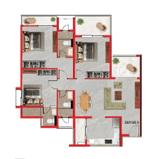 Duville Riverdale Grand Unit plan - 1230 sq.ft.