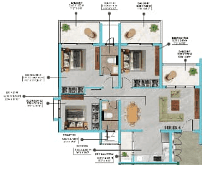 Duville Riverdale Grand Unit plan - 1246 sq.ft.