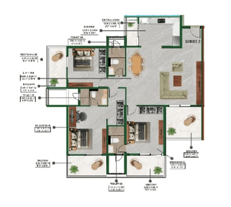 Duville Riverdale Grand Unit plan - 1577 sq.ft.