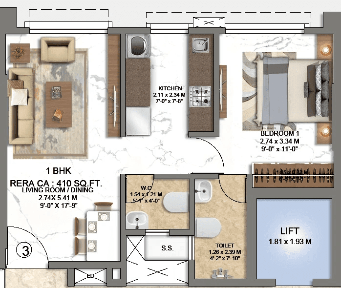 Choice Ambe Shraddha Unit plan - 410 sq.ft.