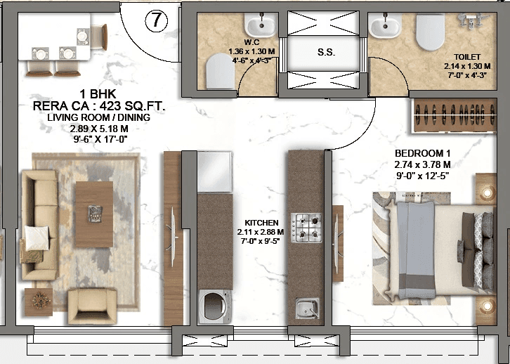 Choice Ambe Shraddha Unit plan - 423 sq.ft.