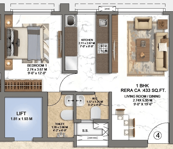 Unit plan - 433 sq.ft.