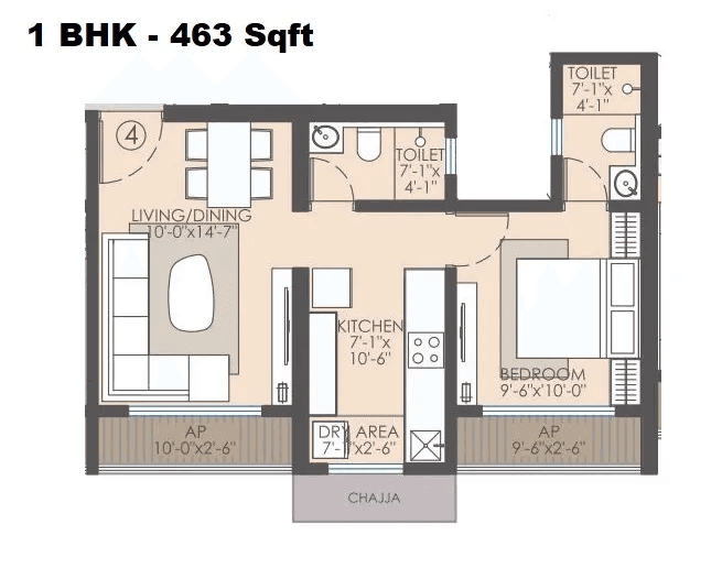 Parikh Platinum Park Unit plan - 463 sq.ft.