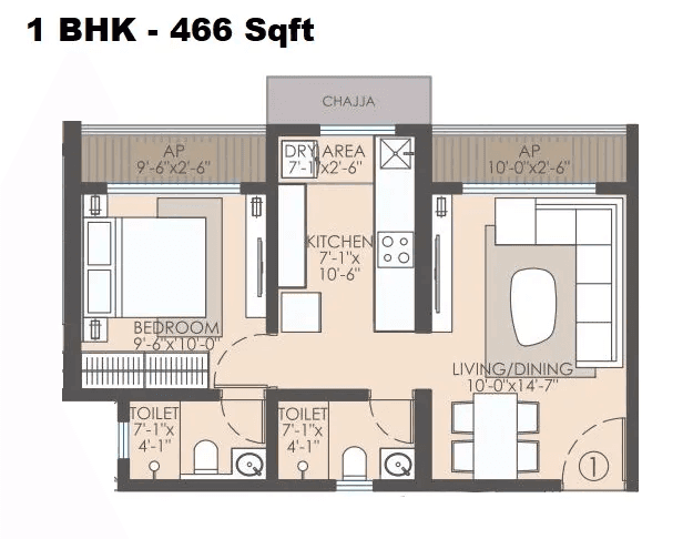Parikh Platinum Park Unit plan - 466 sq.ft.