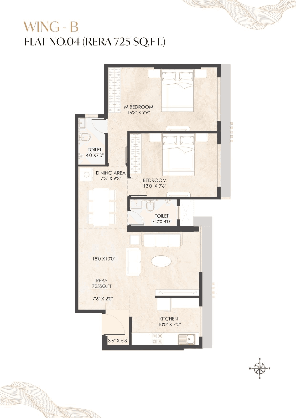 PSK Aura Unit plan - 725 sq.ft.