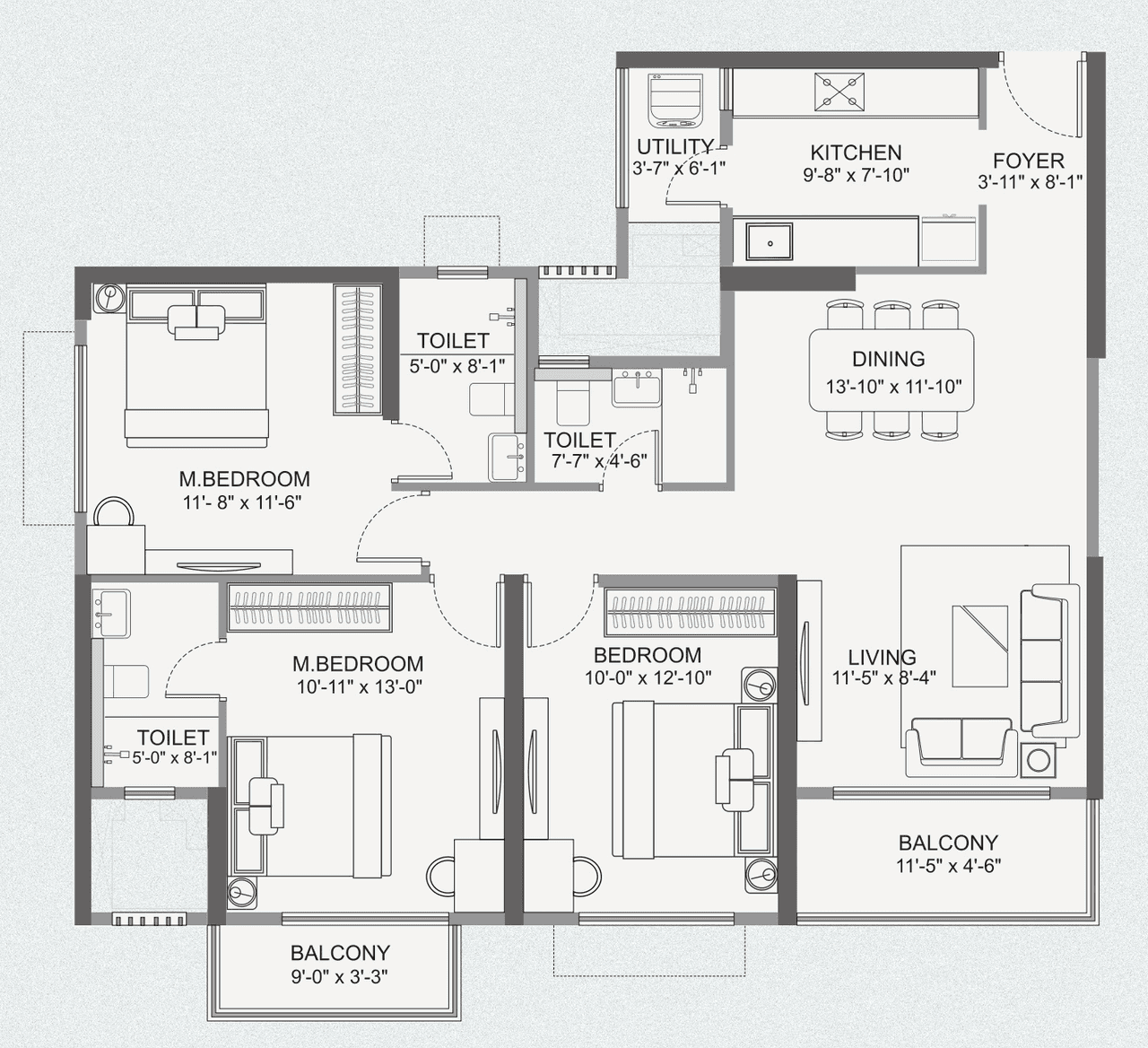 Runwal Garden City Ivory Unit plan - 1025 sq.ft.