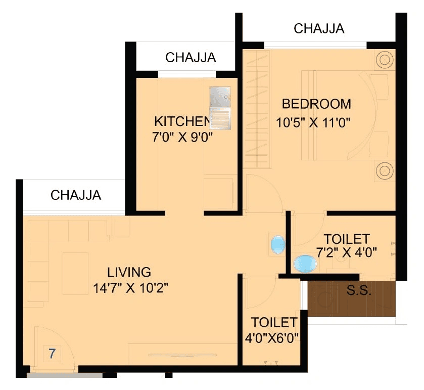 Satyam Peace Of Mind Unit plan - 406 sq.ft.