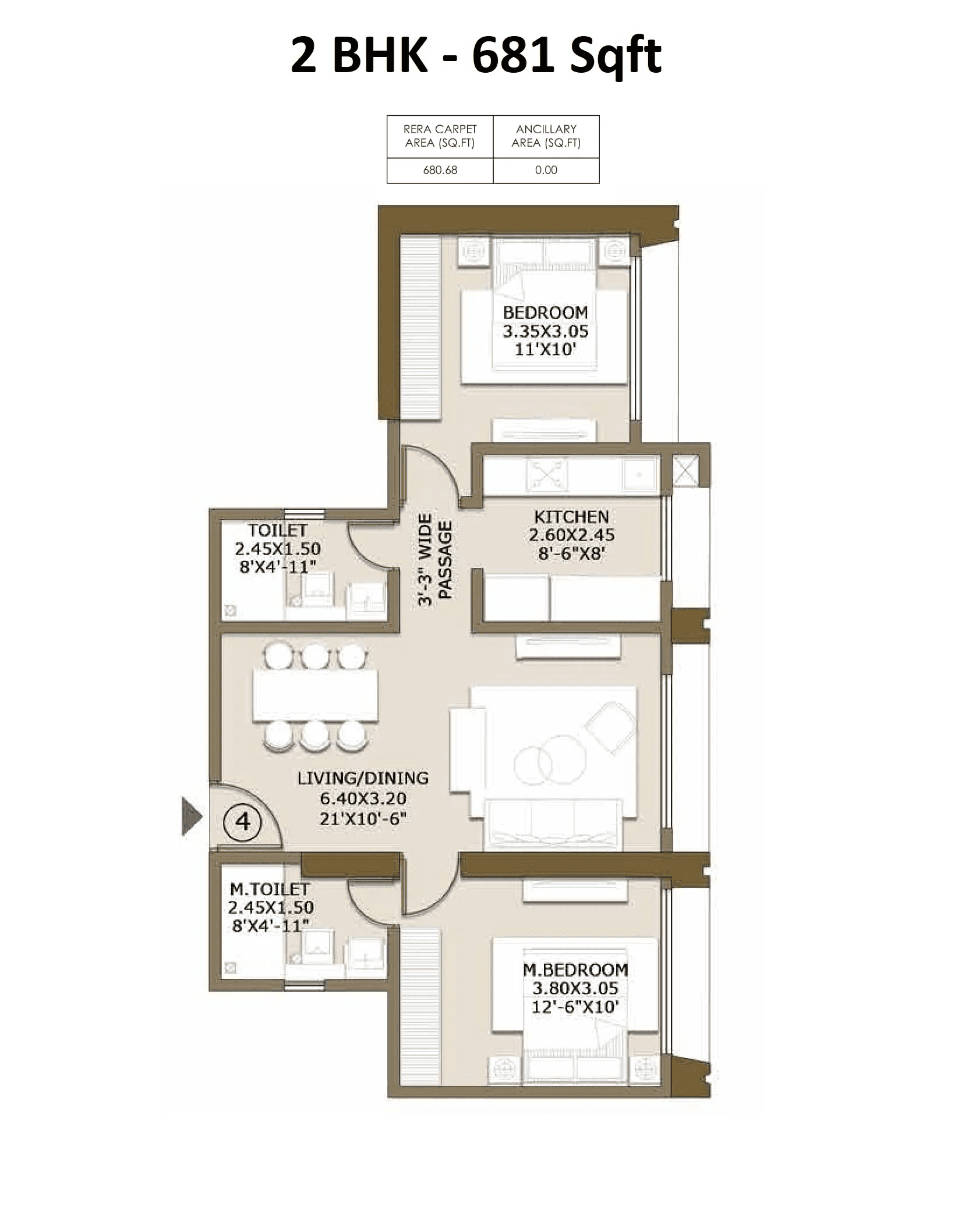 L&T Island Cove Pearl Unit plan - 681 sq.ft.