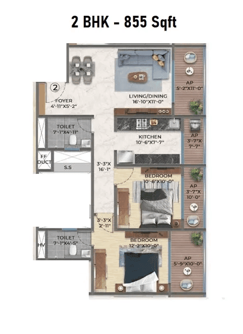 Khatushyam Empire Unit plan - 855 sq.ft.