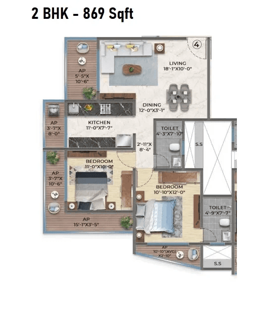 Unit plan - 869 sq.ft.