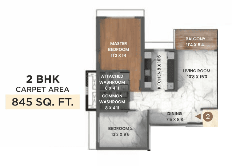 Ajwani Prissa Pratham Unit plan - 845 sq.ft.