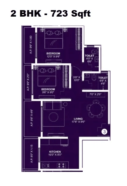 Nakshatra Prithvi Unit plan - 723 sq.ft.